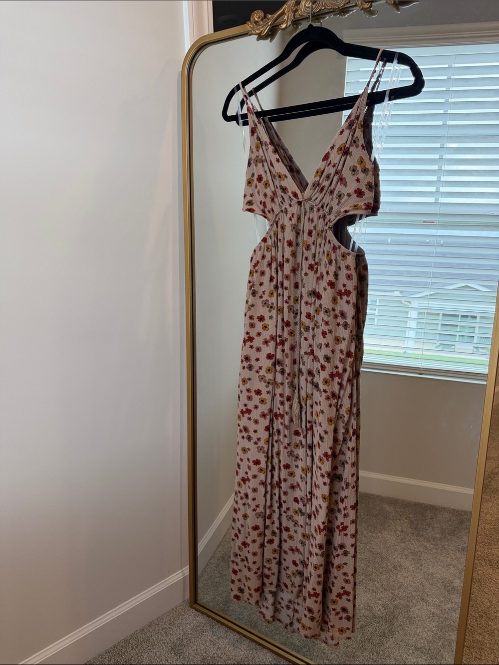 Blue Blush Blush Pink Floral Cutout Maxi Dress